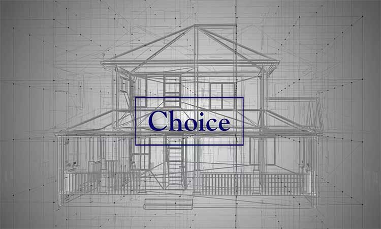 a pencil outline drawing of a home with the word Choice in front