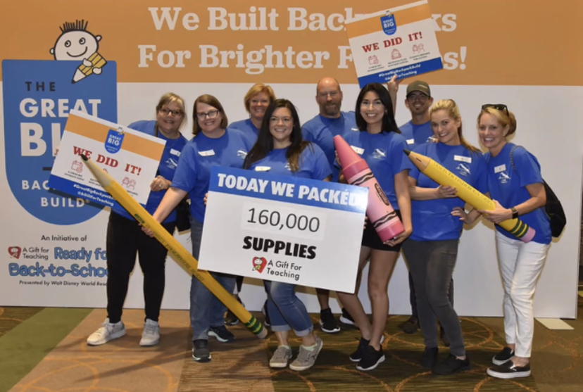 Team Members in Orlando packed 160,000 supplies in backpacks for A Gift for Teaching as part of their School Supplies Drive project.